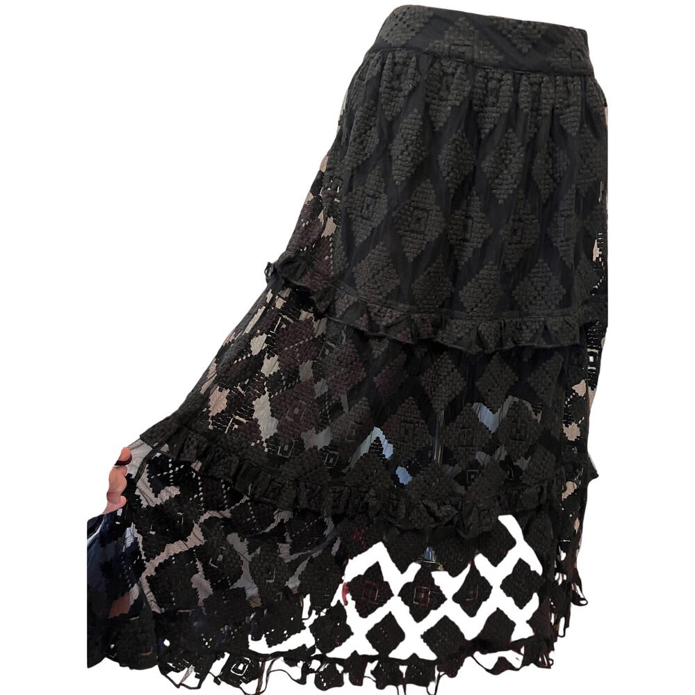 Shyanne black mesh embroider lace tiered skirt Western cowgirl romantic witchy